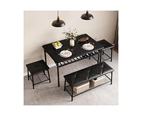 gaomon Dining Table with Benches, Kitchen Table Set for 4, Dining Room Table Set with Upholstered Bench and Square Stools