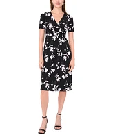 Msk Petite Floral Print Surplice Midi Dress