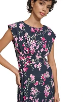 Calvin Klein Women's Floral-Print Gathered-Waist Dress