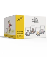 JoyJolt Disney Winnie Pooh Exploring Classic Stemless Wine Glasses, Set of 4