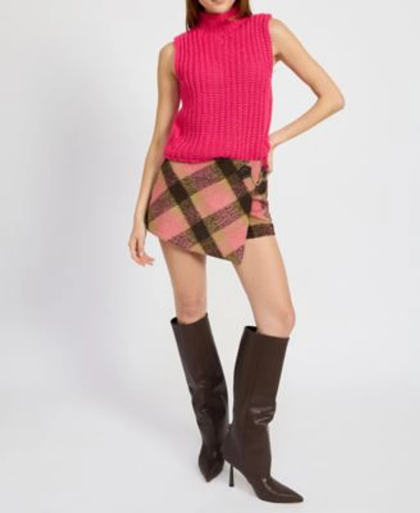 En Saison Linnie Sleeveless Sweater Elizabeth Plaid Faux Wrap Mini Skort