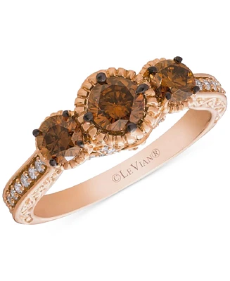 Le Vian Chocolatier Chocolate Diamond & Vanilla Diamond Triple Stone Ring (1-1/10 ct. t.w.) in 14k Rose Gold