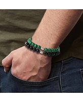 Lucky Brand Black and Green Beaded Stretch Bracelets - Two-Piece Natural Stone Set for Men