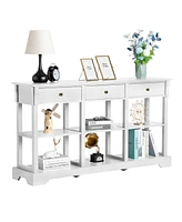 Slickblue Retro Console Sofa Table - Ample Storage Buffet Cabinet with Open Shelves & 3 Drawers for Entryway