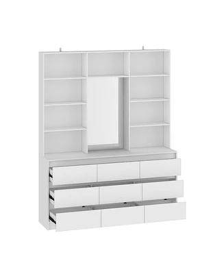 Famapy White 3-in-1 Tall Storage Cabinet with 9 Drawers & 10 Open Shelves