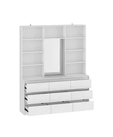 Famapy White 3-in-1 Tall Storage Cabinet with 9 Drawers & 10 Open Shelves