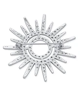 Bling Jewelry Summer Flaming Sunshine Micro Pave Cz Starburst Celestial Sunburst Sun Pin Brooch For Women Brass