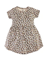 Touched by Nature Toddler Girls Organic Cotton Dress and Cardigan 2pc Set, Leopard, 5