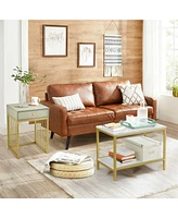 Skonyon 2 Pieces Modern Nesting Coffee Table Set with Drawer and Shelf