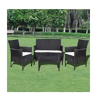 vidaXL 4 Piece Patio lounge Set with Cushions Poly Rattan Black