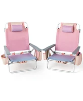 Sugift 2 Pieces Folding Backpack Beach Chair with Pillow