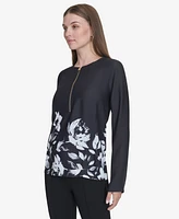 Halston Women's Printed Half-Zip Top