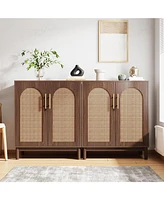 Tribesigns Set of 2 Accent Cabinet,59 Inch Rattan Sideboard Buffet Cabinet for Dining Room, Living Room, Kitchen