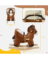 Qaba Baby Rocking Horse, Kids Ride on Horse w/ Sound, Safety Belt, Brown