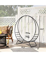 Outsunny 40" Waterproof Firewood Rack with Cover, Outdoor Indoor Log Rack