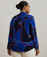 Lauren Ralph Lauren Plus Size Slim-Fit Rope-Print Jersey Shirt