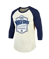 Majestic Men's Cream/Navy New York Yankees 2024 World Series Raglan Softhand 3/4-sleeve T-shirt