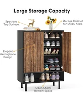 Tribesigns 6-Tier Shoe Cabinet, 18 Pair Rack Organizer Cabinet with Door and Shelves for Entryway Hallway Closet