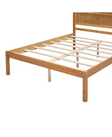 Slickblue Full Platform Bed Frame with Headboard - Wood Slat Support, No Box Spring Needed, Oak