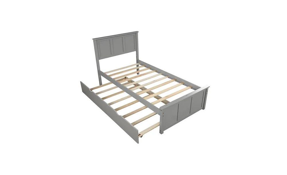 Slickblue Grey Twin Platform Bed with Trundle - Space-Saving Twin Size Frame for Kids' Rooms