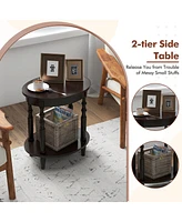 Gymax 2 Pcs 2-Tier End Table Oval Compact Sofa Side Nightstand w/ Storage Shelf