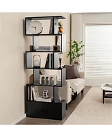 Gymax 2PCS 6-Tier Shaped Bookshelf w/ Cabinet 6-Tier Tall Bookcase w/ Doors