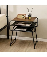 Gymax 2 Pcs 3-tier Side End Sofa Display Table Nightstand for Bedroom Living Room