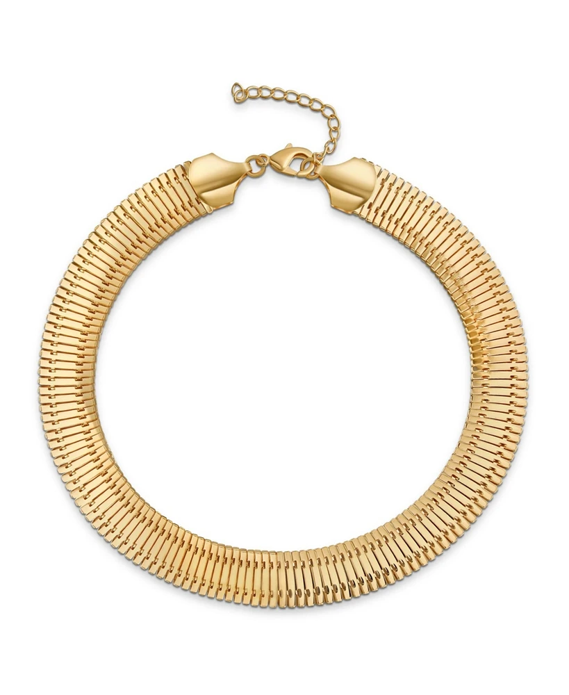 Bling Jewelry Flexible Flat Contoured Fit Collar Gold Tone Herringbone Snake Chain Omega Choker Necklace For Women Flexible Contoured 15 Inch 10MM Wid