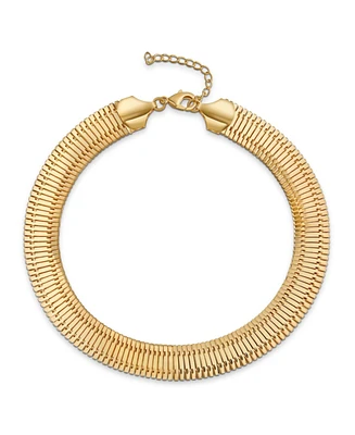 Bling Jewelry Flexible Flat Contoured Fit Collar Gold Tone Herringbone Snake Chain Omega Choker Necklace For Women Flexible Contoured 15 Inch 10MM Wid