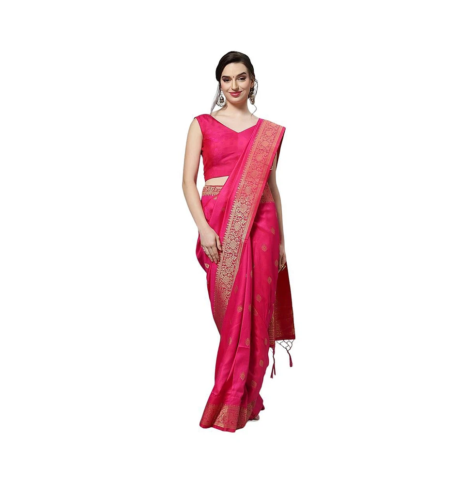 One Minute Saree Petite Silia Moss Weave Pink Art Silk Ready to Wear Sari