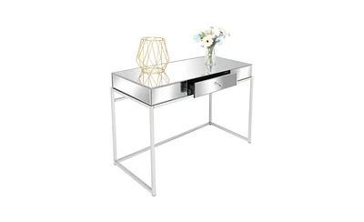 Slickblue Modern Mirrored Glass Table with One Drawer – Stylish Storage Solution