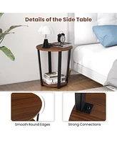 Gymax Industrial End Table Sofa Side Table Set ot 2 Nightstand w/ Storage Shelf