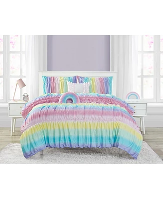 Alex + Bella Rainbow Ruched Pink 4-Piece Microfiber Comforter Set - Twin