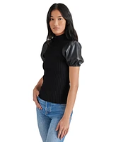 Steve Madden Women's Peggy Faux-Leather-Sleeve Sweater