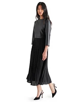 Steve Madden Women's Knox Faux-Leather Pleated Midi Dress