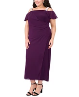 Msk Plus Embellished-Strap Side-Ruched Gown