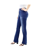 Indigo Poppy Women's Tummy Control Seamed Detail Flare Wide Leg Jean