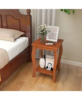 Gymax 2-Tier Square End Table Narrow Sofa Side Nightstand w/ Storage Shelf & Wood Legs