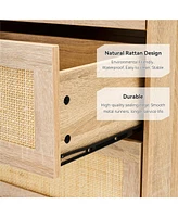 gaomon Modern Rattan 5 Drawers Dresser, Double Dresser for Bedroom, Chest of Drawers Closet Organizers and Storage Clothes
