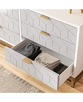 gaomon Grey Dresser for Bedroom, 6 Drawer Dresser with Metal Legs, Wood Dresser Chest Organizer with Wide Storage
