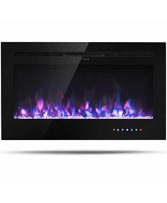 Gymax 36'' Electric Fireplace Recessed and Wall Mounted 750W/1500W W/ Multicolor Flame