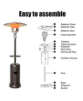 Gymax Outdoor Patio Heater Propane Standing Lp Gas Steel W/Table & Wheels Bronze