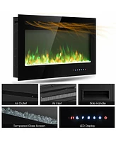 Gymax 36'' Electric Fireplace Recessed and Wall Mounted 750W/1500W W/ Multicolor Flame