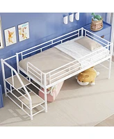 Slickblue Twin Mid Loft Bed with Storage Stairs - Space-Saving Solution for Kids' Bedrooms