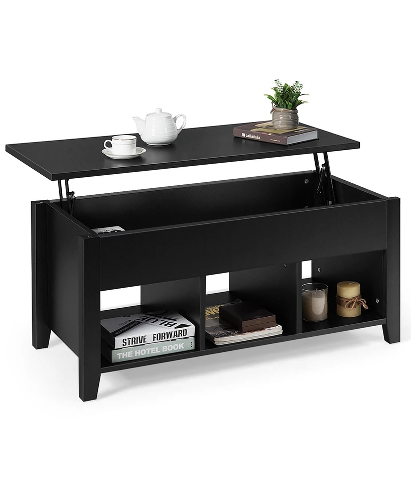 Gymax Lift Top Coffee Table w/ Storage Compartment Shelf Living Room Furniture Black