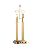 Amity 26" High Modern Desk Lamp Usb Port Ac Power Outlet Gold Warm Brass Finish Metal Single White Shade Home Office Living Room Charging Bedroom Beds