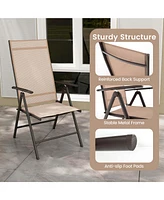 Costway 2 Pcs Patio Folding Dining Chair with 7-Level Adjustable High Backrest for Garden