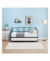 gaomon Twin Rectangular Metal Daybed With Trundle, Sofa Bed Frame 6 Casters And Steel Slat Support For Living Room, Bedroom Guest Room
