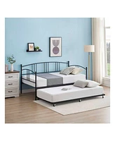 gaomon Twin Rectangular Metal Daybed With Trundle, Sofa Bed Frame 6 Casters And Steel Slat Support For Living Room, Bedroom Guest Room
