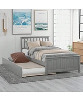 gaomon Twin Platform Bed Frame, Trundle With Solid Wood Legs And Slats Support, For Bedroom